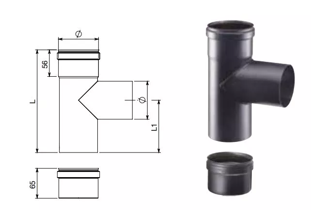 Ø80 T-stykke med sodpotte & kondensprop